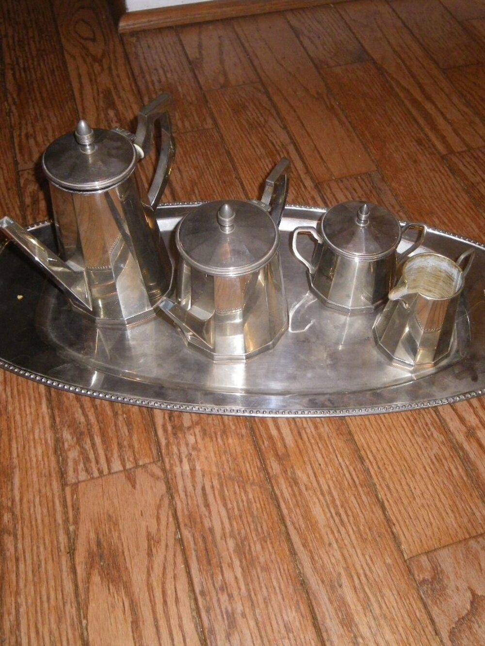 Vintage Metal Coffee Serving Set - Tray - 2 Pots - Creamer - Sugar Pot